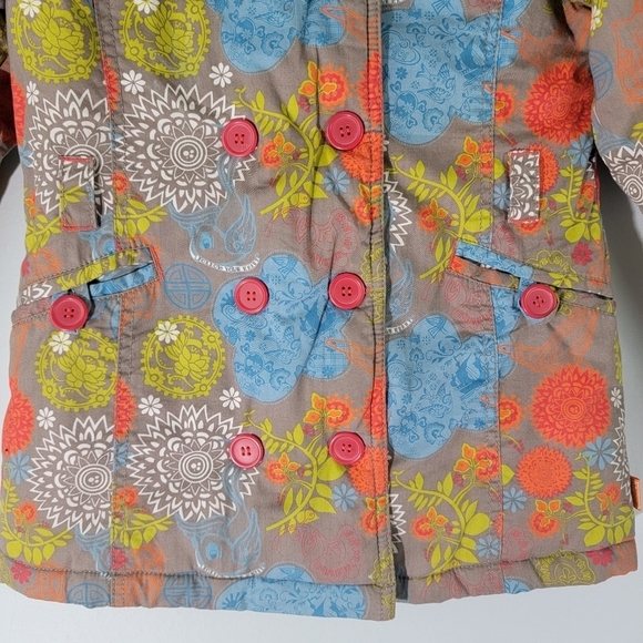 Villa Happ Girls Orange Floral Bomber Jacket Sz 8 Double Breasted Quilted Line - Picture 5 of 12